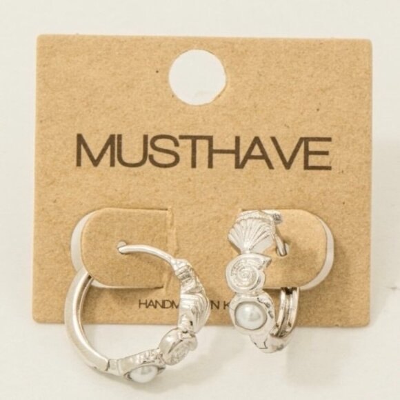 WHITE GOLD DIPPED SEA LIFE HOOP EARRINGS - Picture 1 of 1